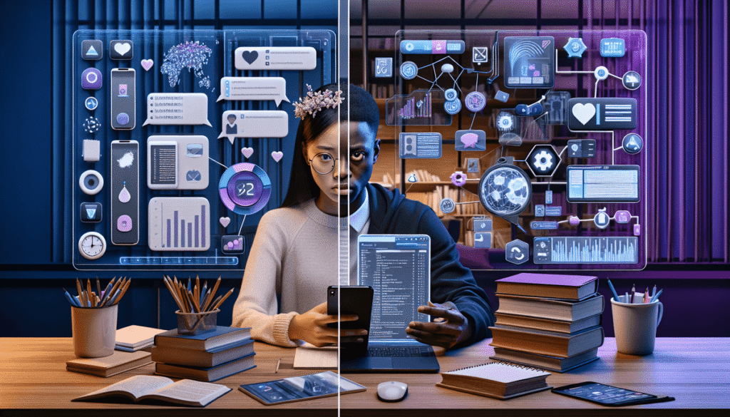 Split comparison of two AI study platforms showing contrasting user experiences - one smooth and organized, the other cluttered and problematic